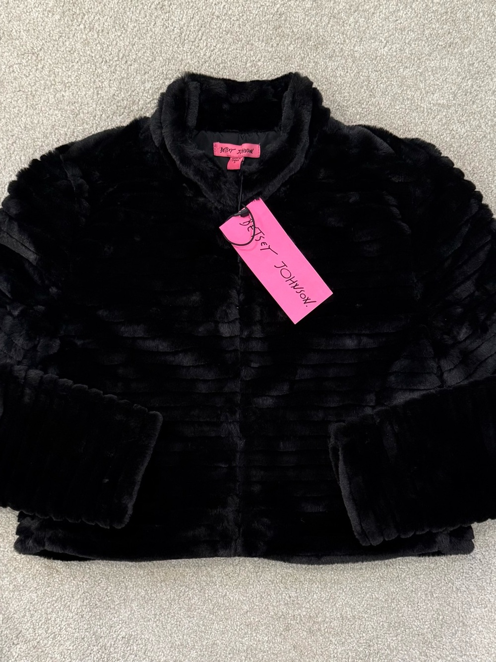 Betsey Johnson Black Faux Fur Women’s' Cropped Puffer Jacket